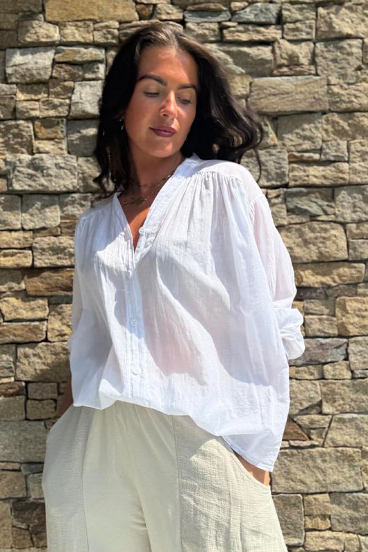 Shayle Indian Cotton Smock Shirt White